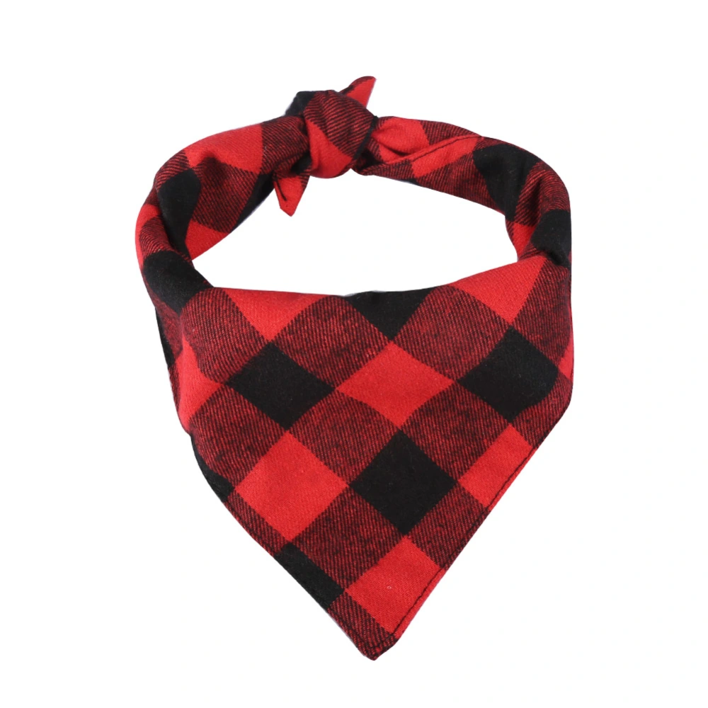 Pet Dog Puppy Scarf Collar Bib Bandage Neckerchief Bandana Plaid Pattern Black Red (S)