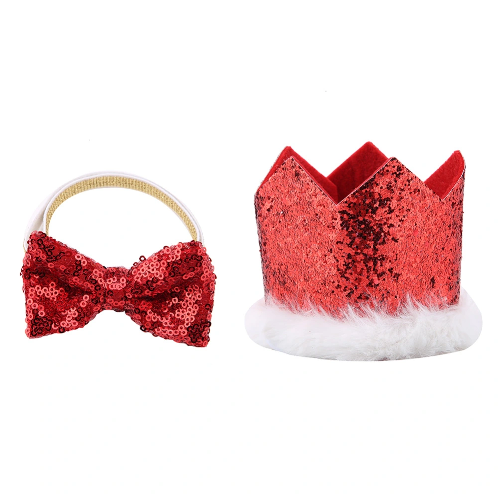 Dog Cat Pet Santa Crown Hat + Collar Bow Tie Christmas Costume for Puppy Kitten Small Pets