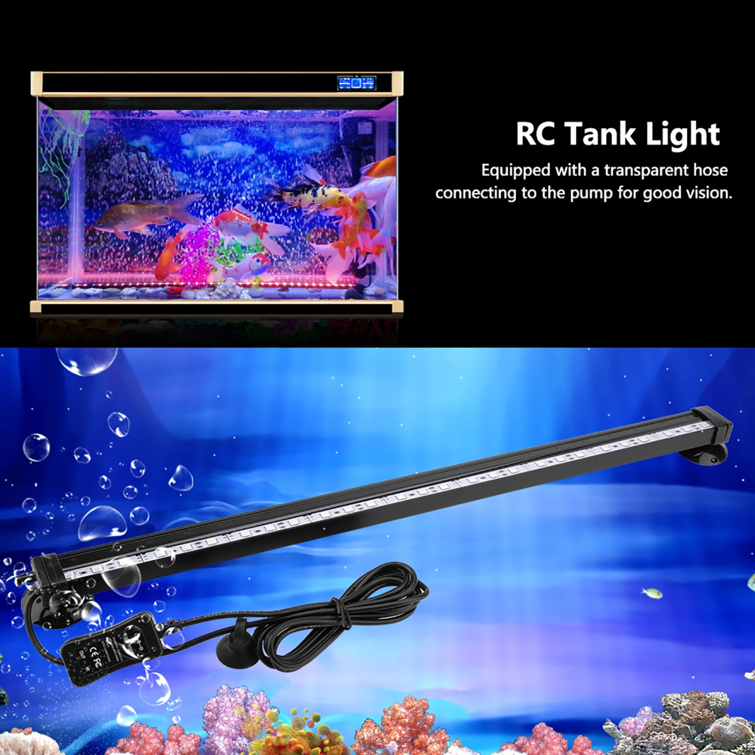 Fish Tank Bubble Light Underwater Led Light with Remote Control Aquarium Light Kit 46cm US Plug