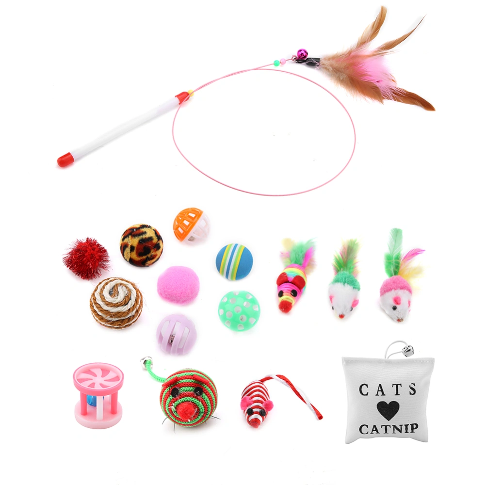 16Pcs Variety Pack Cat Toys Tease Stick Mouse Balls Catnip Sisal Feather Gift Combination Set