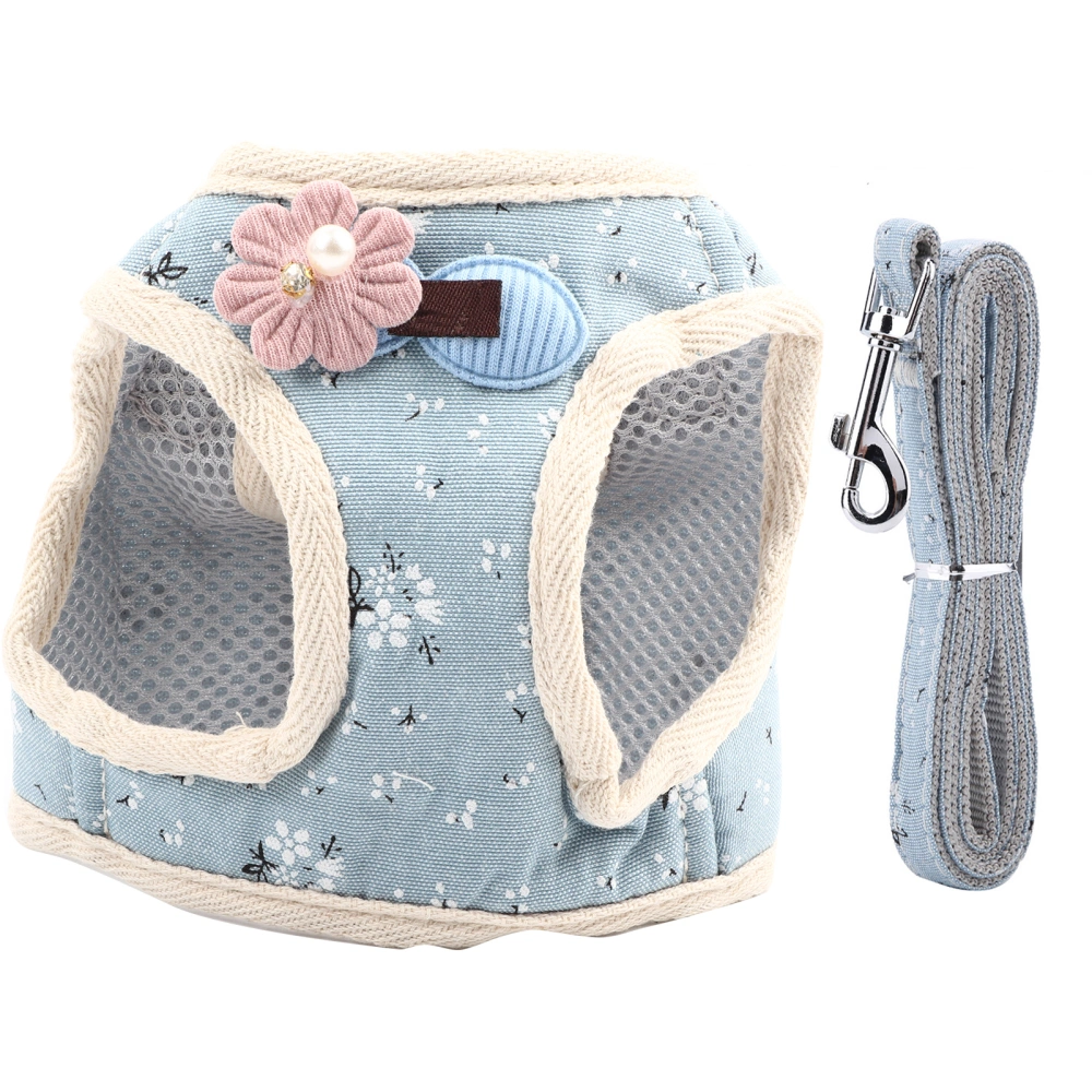 Cotton Blend Breathable Pet Cat Dog Vest Chest Strap with Pulling Rope(Blue, L)