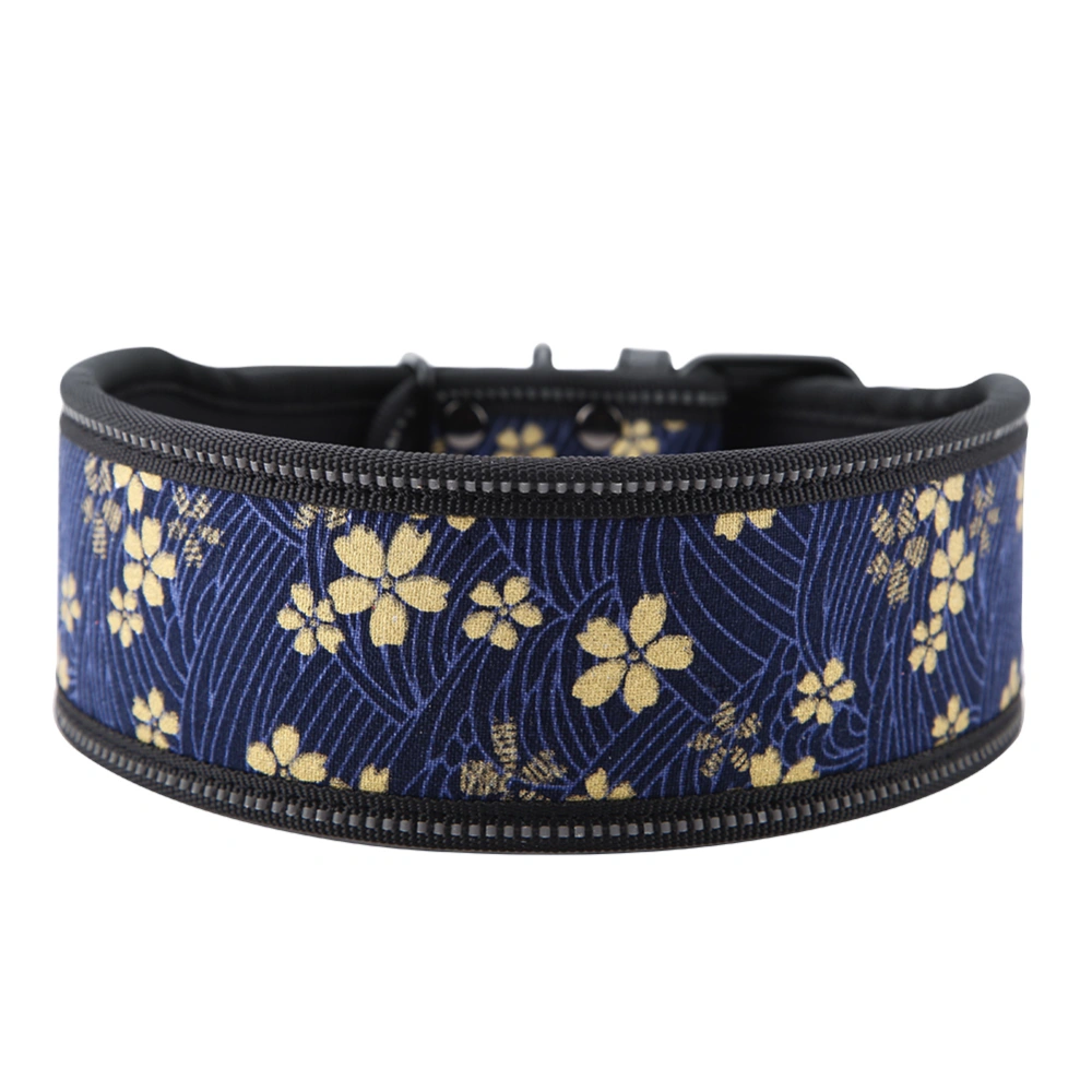 Nylon Adjustable Reflective Buckle Dog Collar with Soft Padding Navy Blue Flowers L