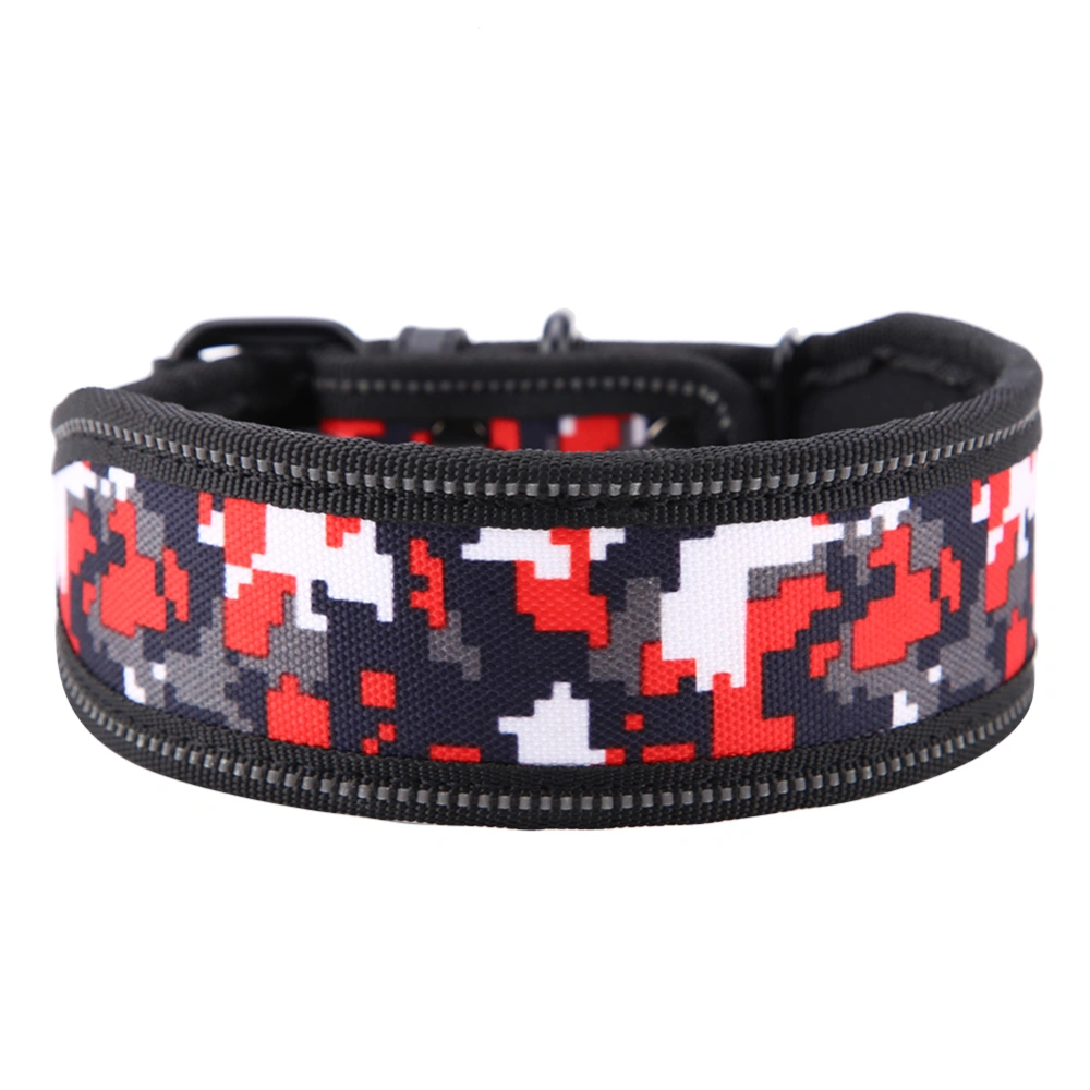 Nylon Adjustable Reflective Buckle Dog Collar with Soft Padding Red Camouflage M