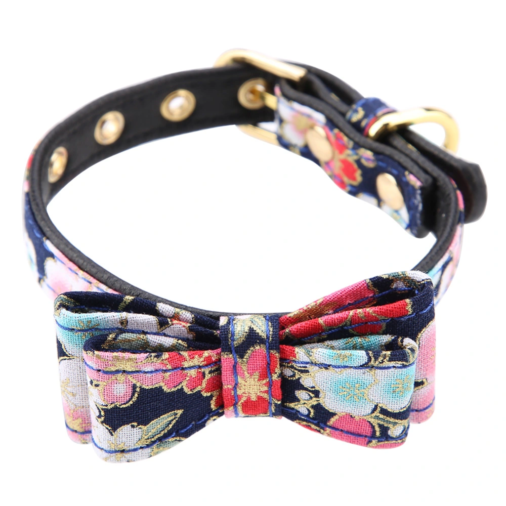 Adjustable Pet Dog Cat Neck Collar Beautiful Floral Bowknot Decorative Neck Ring Black S