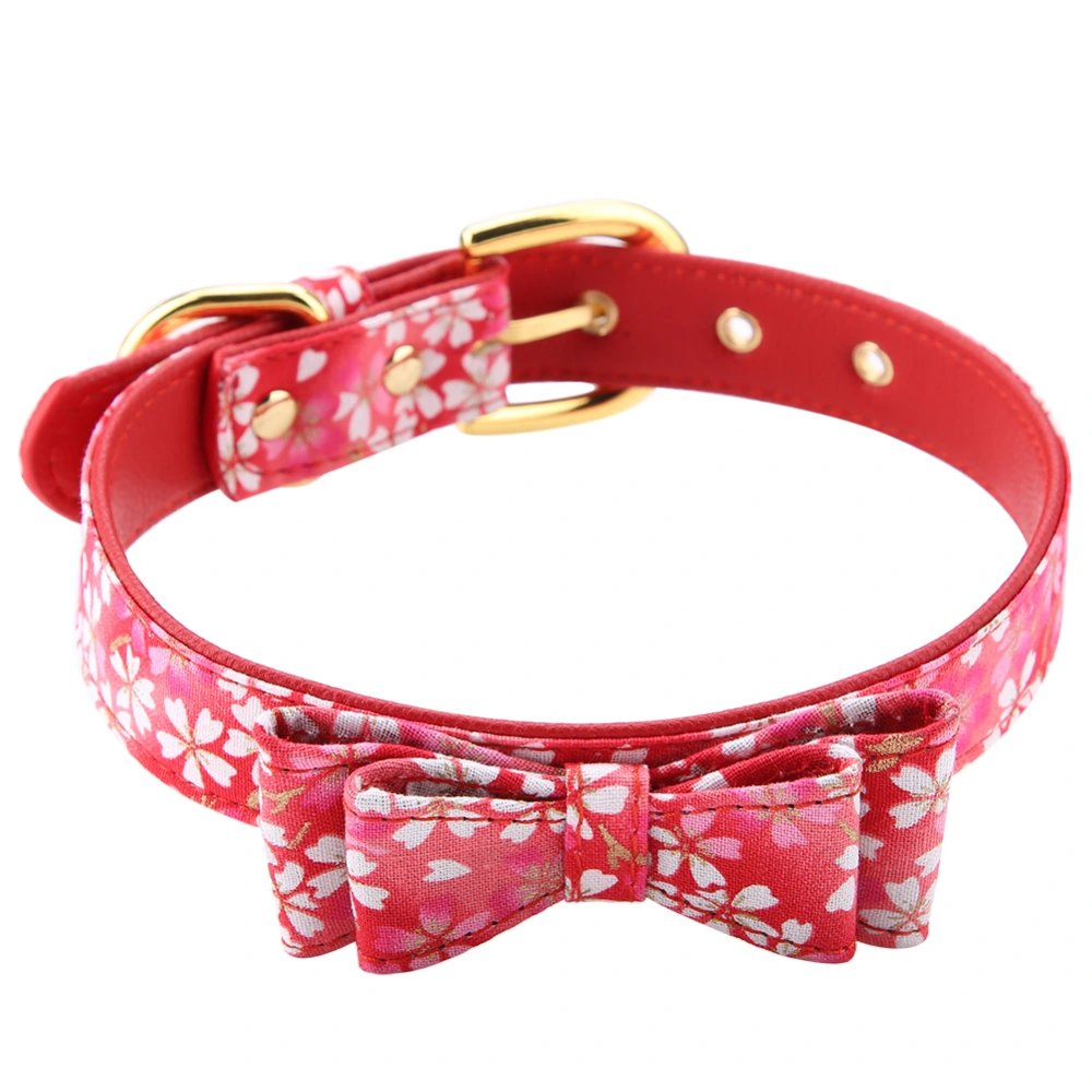 Adjustable Pet Dog Cat Neck Collar Beautiful Floral Bowknot Decorative Neck Ring Red S