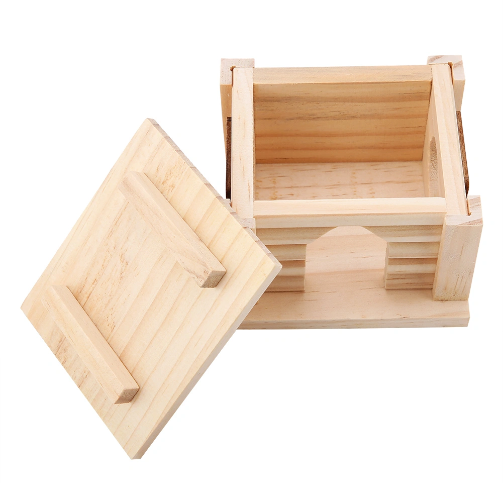 1Pc Natural Wooden Hamster House Flat Top Cabin Rat Hut Mouse Cage for Small Pet Toys