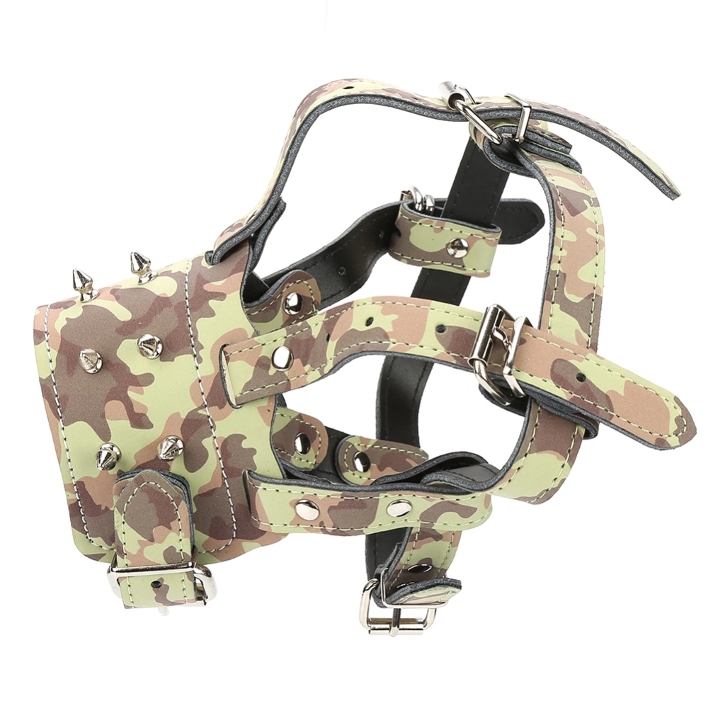 Rivets Studded Style Dog Muzzle with Adjustable Straps Pet Anti Bite Mouth Cover (Camouflage)