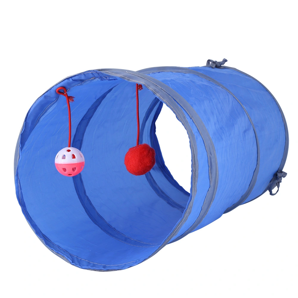 Cat Tunnel Toy Kitten Playing Tube Pet Toys with Tinkle Bell & Plush Ball（Blue）