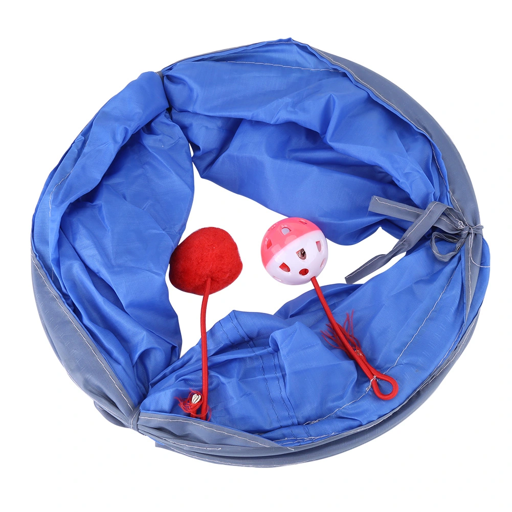 Cat Tunnel Toy Kitten Playing Tube Pet Toys with Tinkle Bell & Plush Ball（Blue）