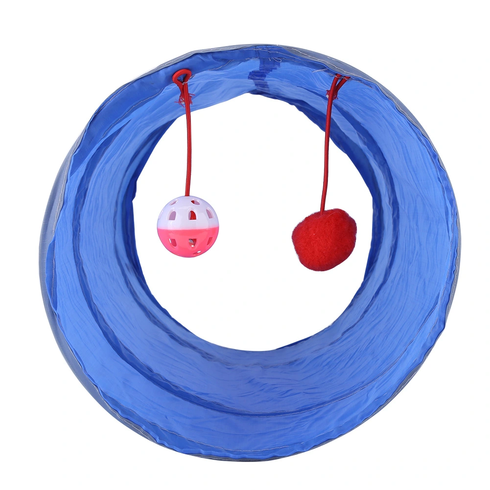Cat Tunnel Toy Kitten Playing Tube Pet Toys with Tinkle Bell & Plush Ball（Blue）