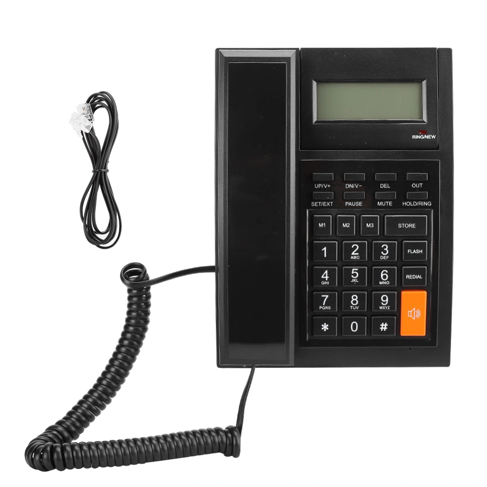 M64 ABS Black Portable Blue Light LCD Display Hands Free Call Family Business Office Fixed Landline Telephone