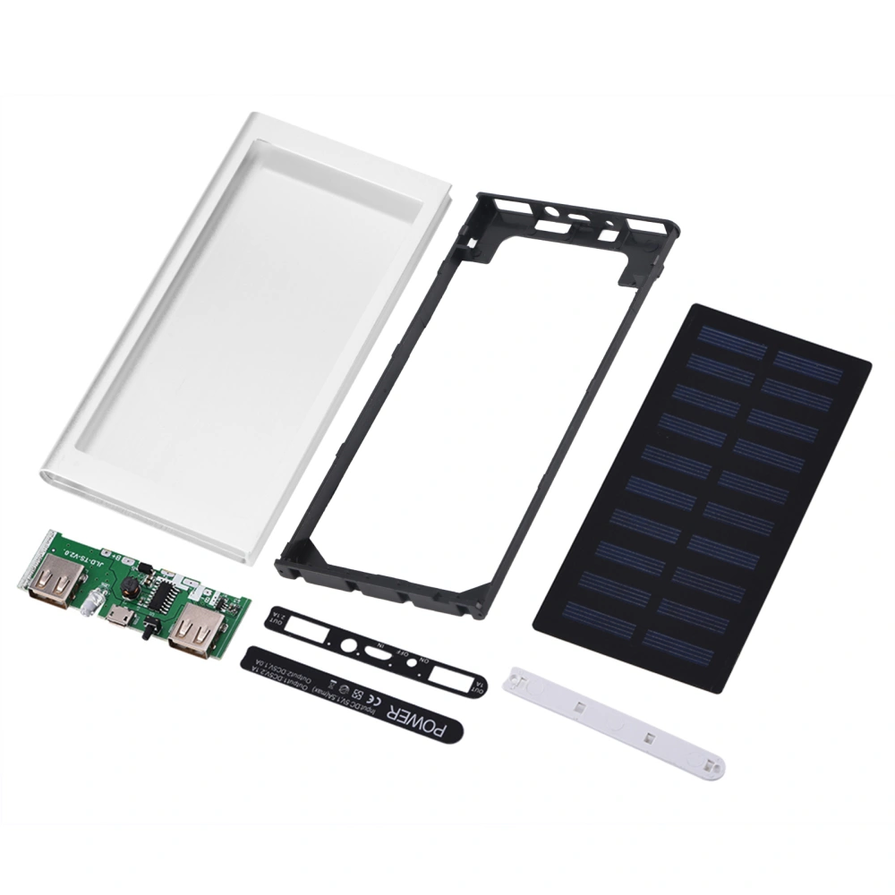 10000mAh Dual USB Portable Fast Charge Solar Mobile Power Bank Metal Case DIY Kit Silver