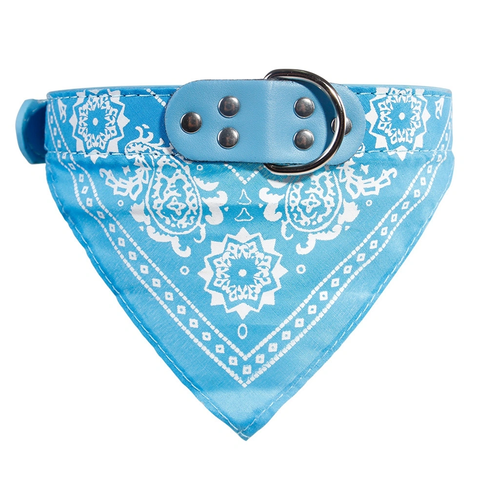 Ethnic Style Pattern Cat Small Dog Bib Saliva Towel Adjustable Pet Collar(Light Blue S)