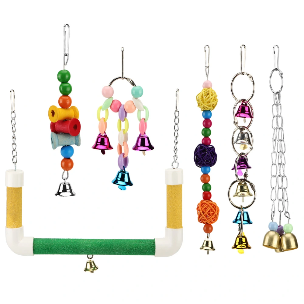 6pcs/Set Bird Parrot Colorful Toys Hanging Bell Chewing Rattan Balls Pet Swing Supplies