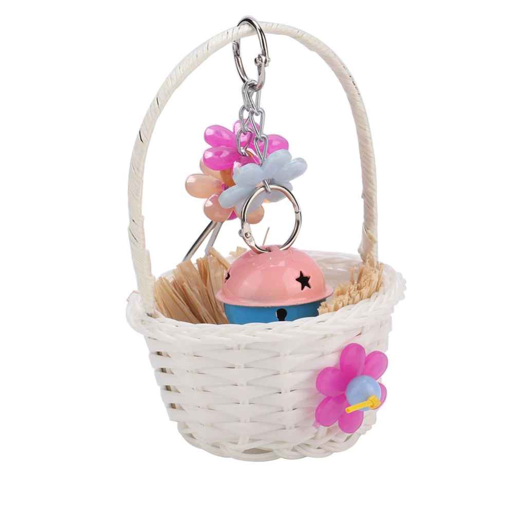 Toy Parrot Swing Basket Bite Chew Birds Cage Decoration with Flower Bell