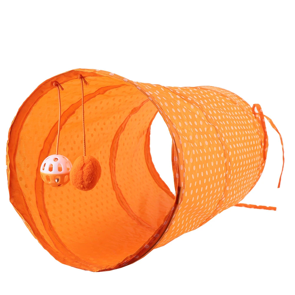 Foldable Cat Dot Tent Long Tunnel Bed Toy Interactive Playing Toys Hide Tunnel (Orange)