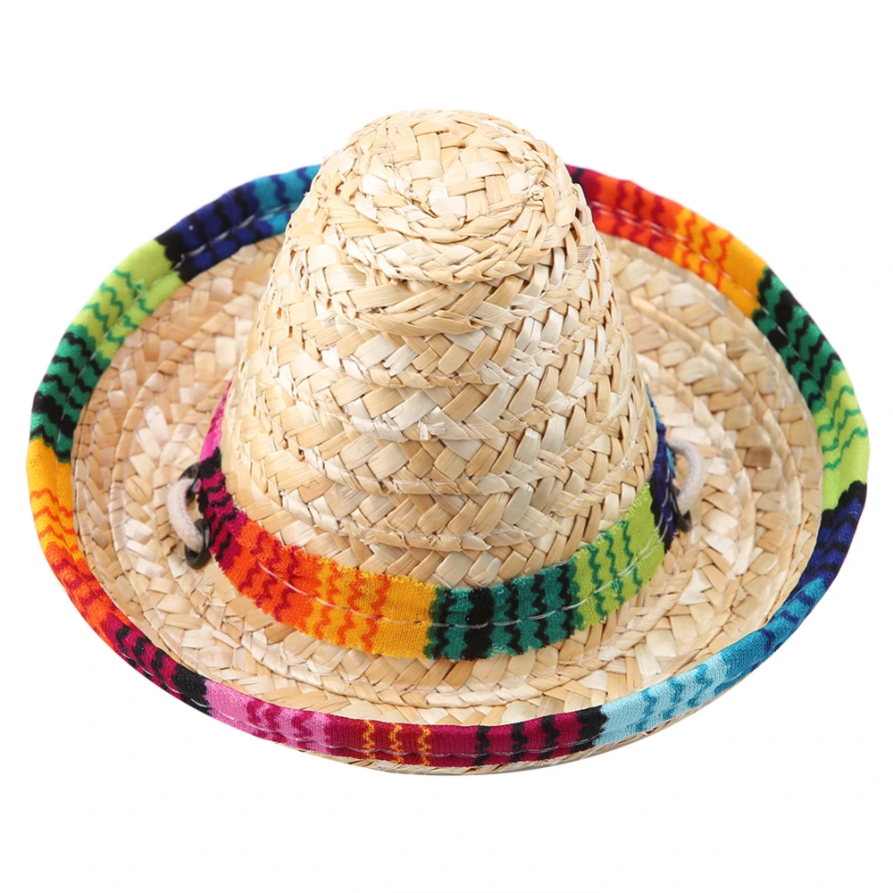 Mini Straw Sombrero Party Hat for Small Pets/Puppy/Cat with Cotton Rope Adjustment