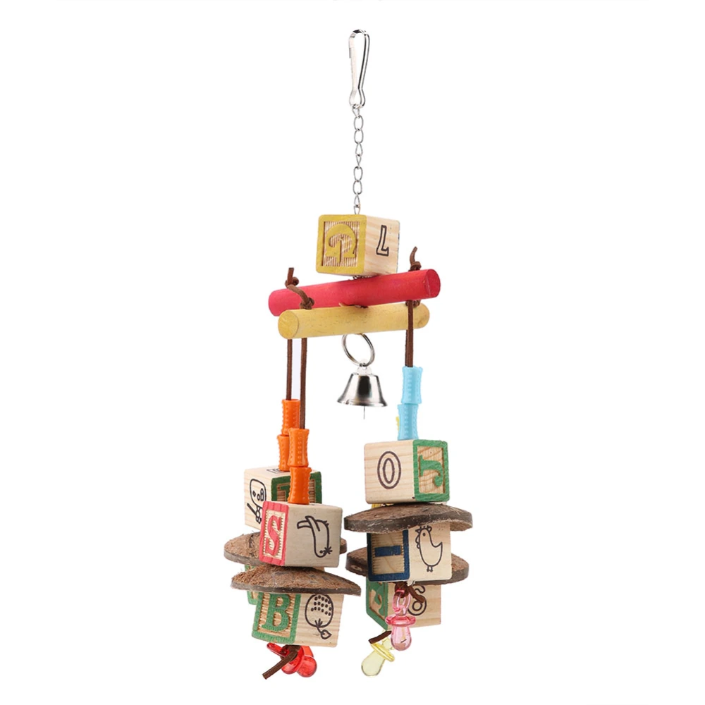 Colorful Wooden Blocks Hanging Swing Stand Ladder Pet Parrot Bird Chewing Toy