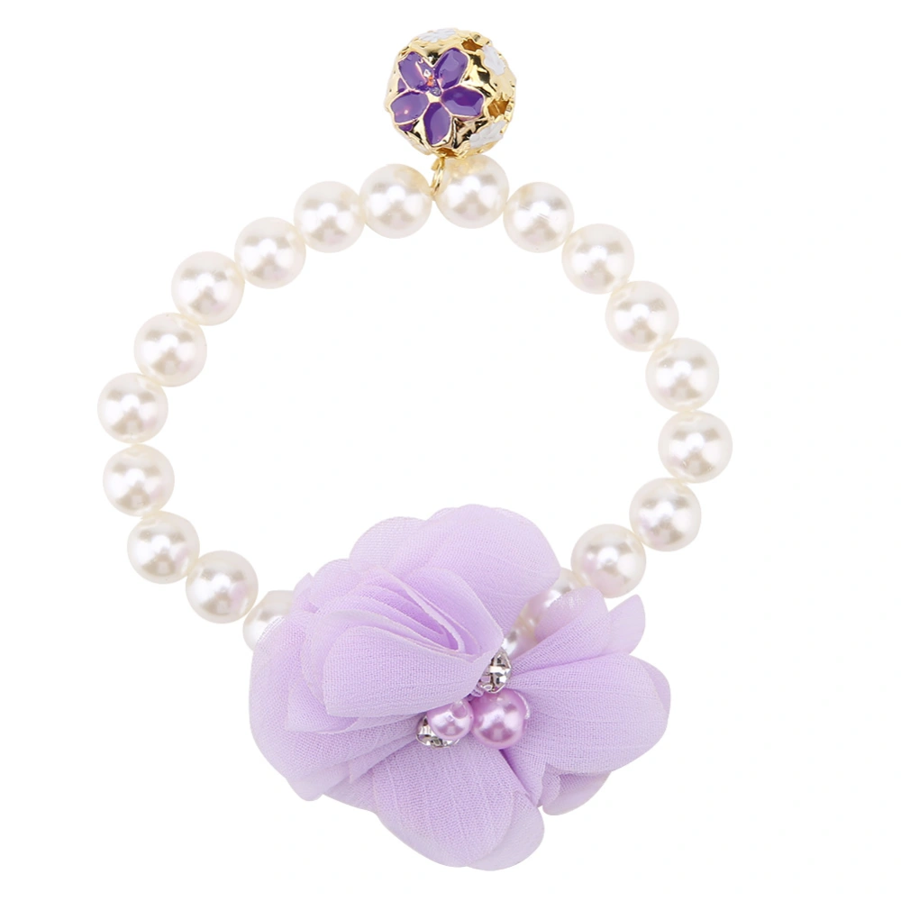 Dog Pet Pearl Flower Collar Elastic Necklace for Puppy Collar Jewelry Accessory(Purple)