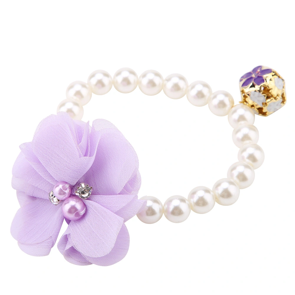 Dog Pet Pearl Flower Collar Elastic Necklace for Puppy Collar Jewelry Accessory(Purple)