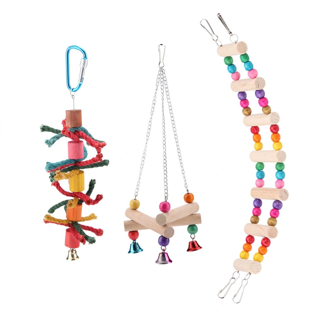 3pcs/set Parrot Toys Triangle Stand Rack Hanging Ladder Chewing Swing Cage Accessory