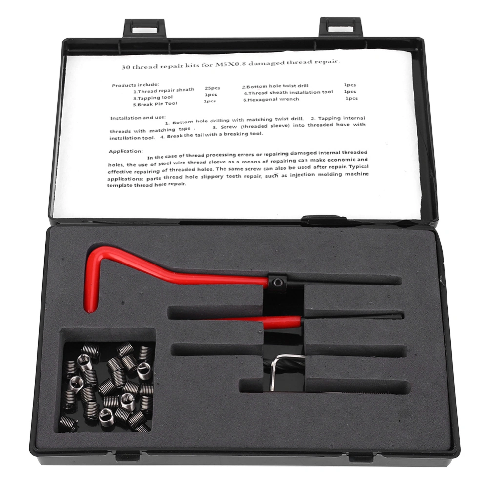 30Pcs Thread Repair Kit Stainless Steel Twisted Drill Wrench Tap Insertion Tool M5x0.8