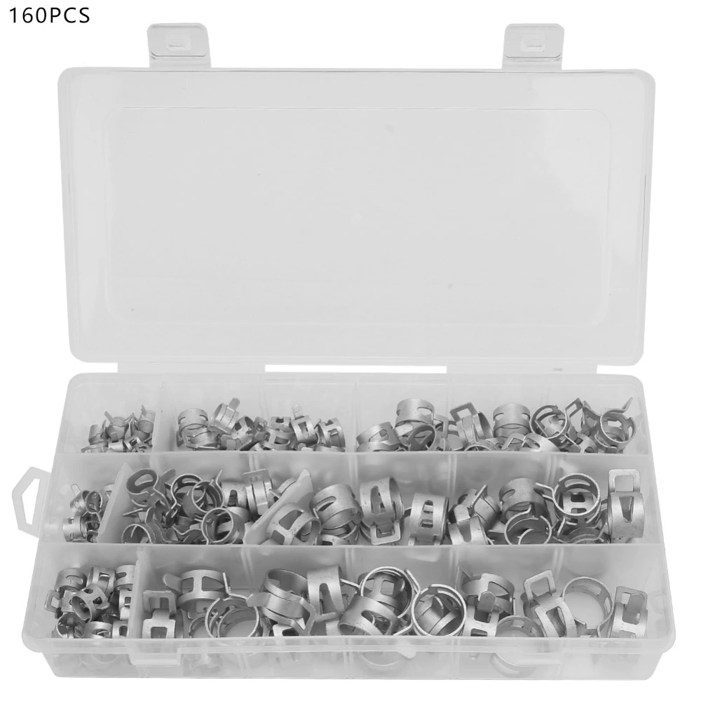 160pcs/box Spring Clips Hose Spring Clip Water Pipe Air Tube Clamp Fastener Assortment Set