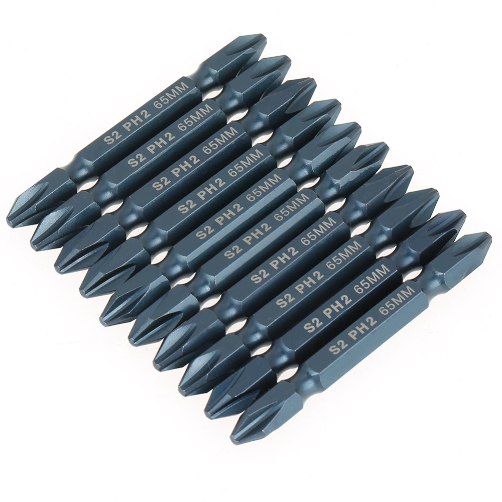 10pcs Dual head Cross 1/4inch Shank 65mm S2 Alloy Steel Screwdriver Bits Set H6.3*65*PH2