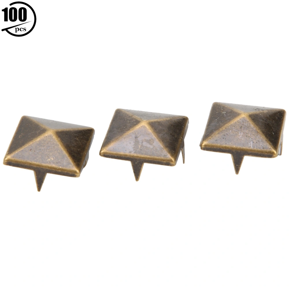 100pcs Square Pyramid Punk Rivets 4 Claw Metal Studs for Bracelets Clothing Shoes HandbagBronze 15mm