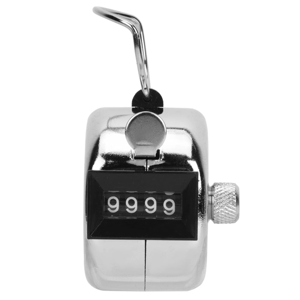 BERM Hand Tally Counter 4-Digits Silver Aluminium Alloy Handheld Counting Tool with Hook