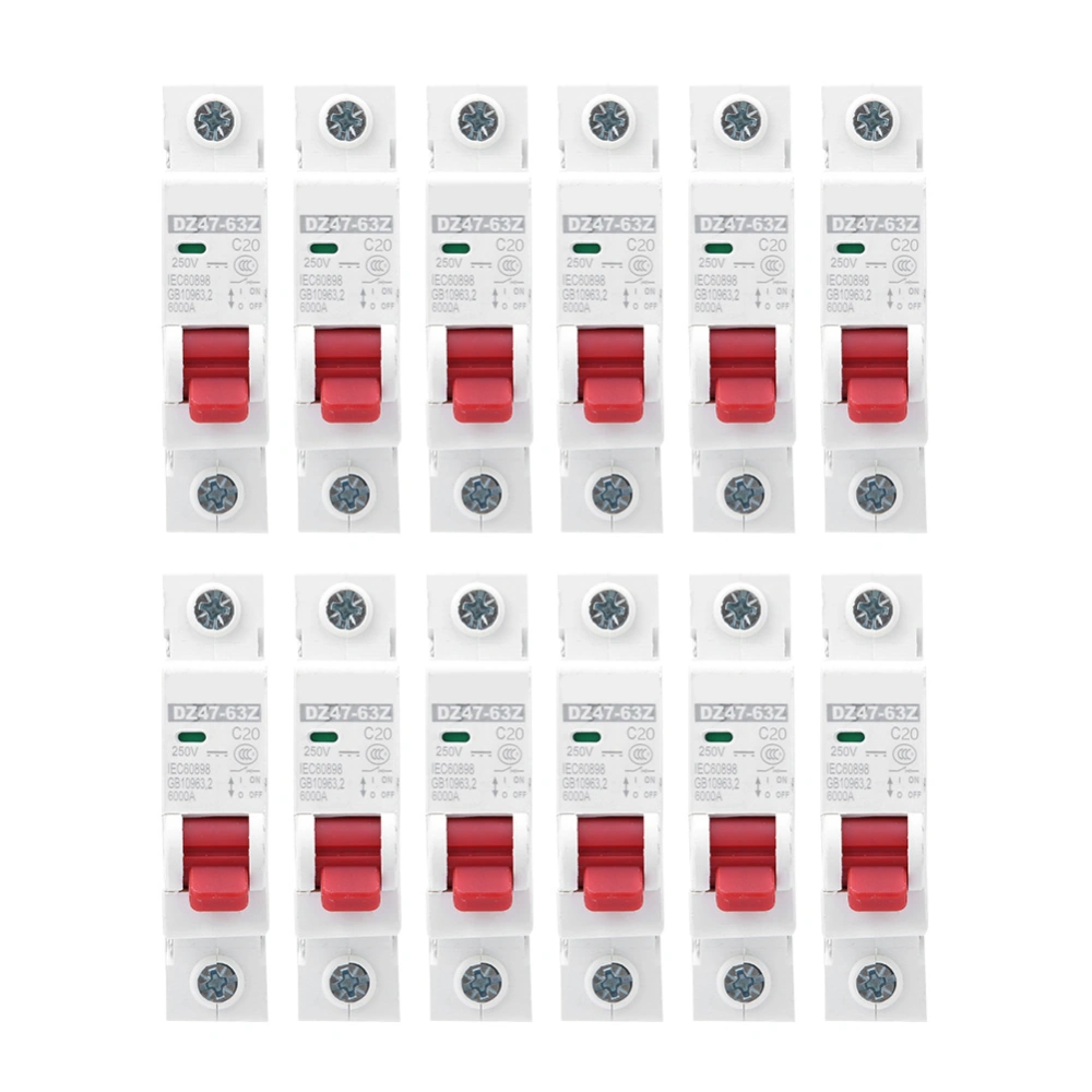 12pcs DZ47-63Z DC250V 1P MCB Circuit Breaker Air Switch Circuit Protection for Photovoltaic20A