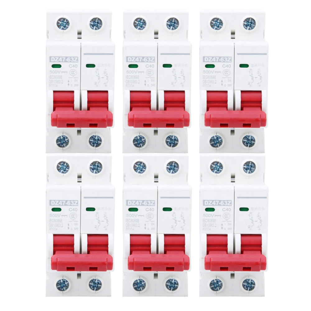 6pcs DZ47-63Z DC500V 2P MCB Circuit Breaker Photovoltaic Air Switch Overload Leakage Circuit Protector40A