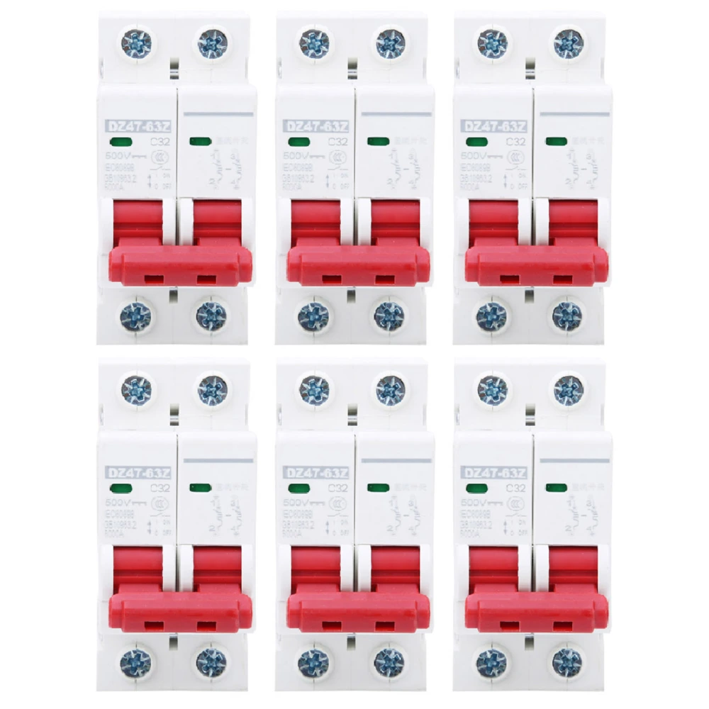 6pcs DZ47-63Z DC500V 2P MCB Circuit Breaker Photovoltaic Air Switch Overload Leakage Circuit Protector32A