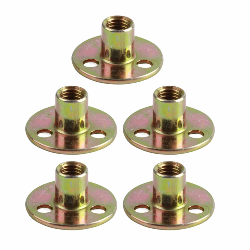 5 Pcs T Nut Flange 3 Hole Galvanized Iron Furniture Fixing Tee Round Base NutM10