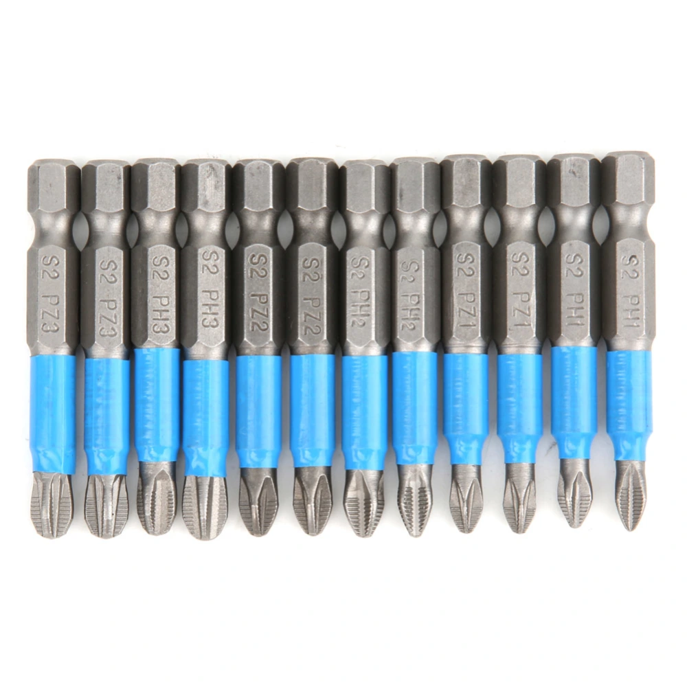 12pcs set 50mm Non-Slip Magnetic Cross Screwdriver Bits 1/4 Inch Hex Shank S2 Alloy Steel