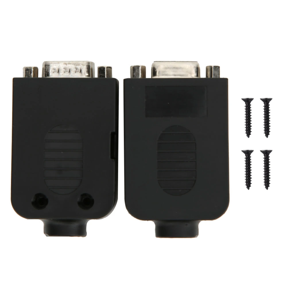 2Pcs DB9 Nut Type 9 Pin Male and Female Serial Terminal Connector Module with Black Shell DB9-G-8A DB9-M-8A