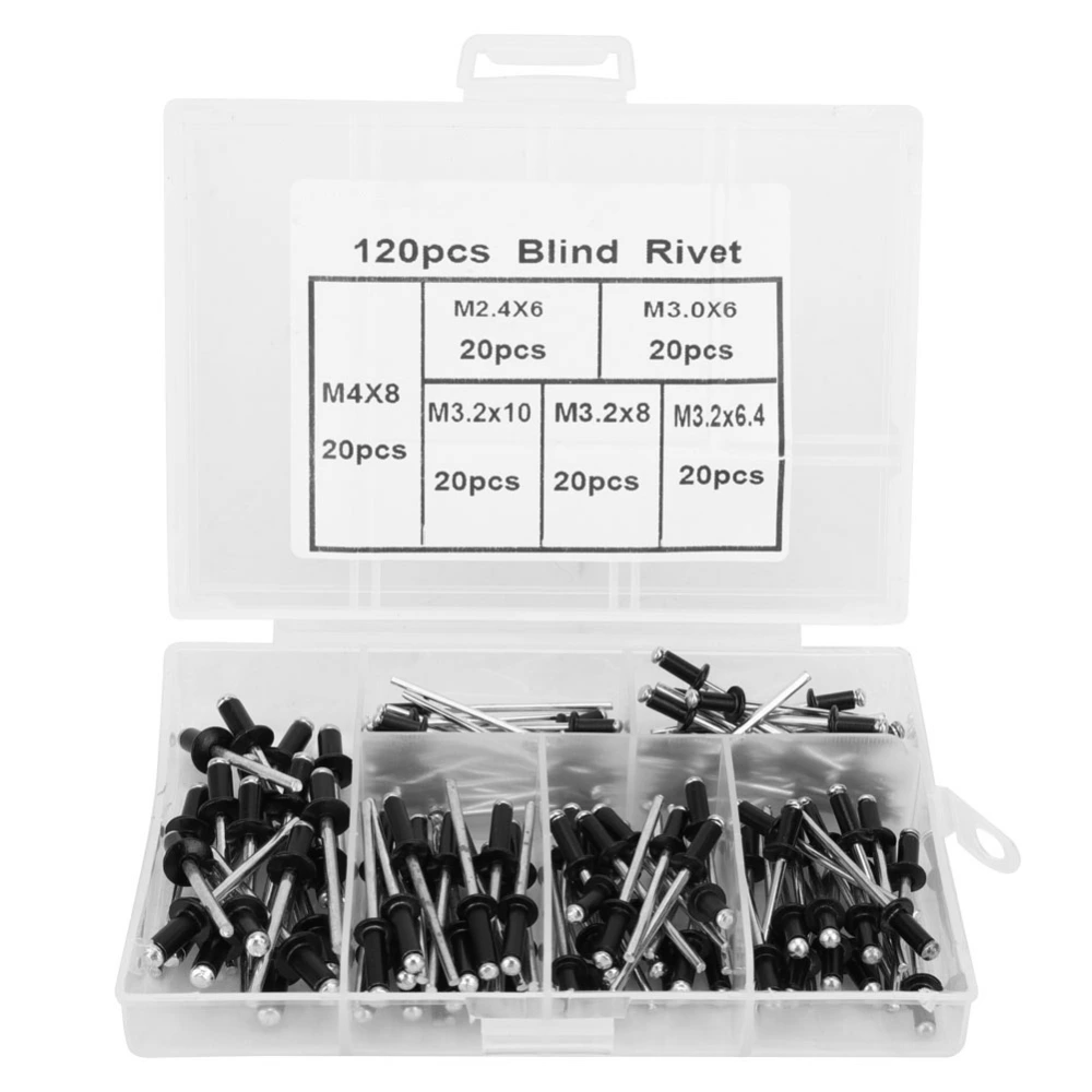 120PCS Blind Rivets Kit Aluminum Alloy Blind Rivet Fastener M2.4 M3 M3.2 M4