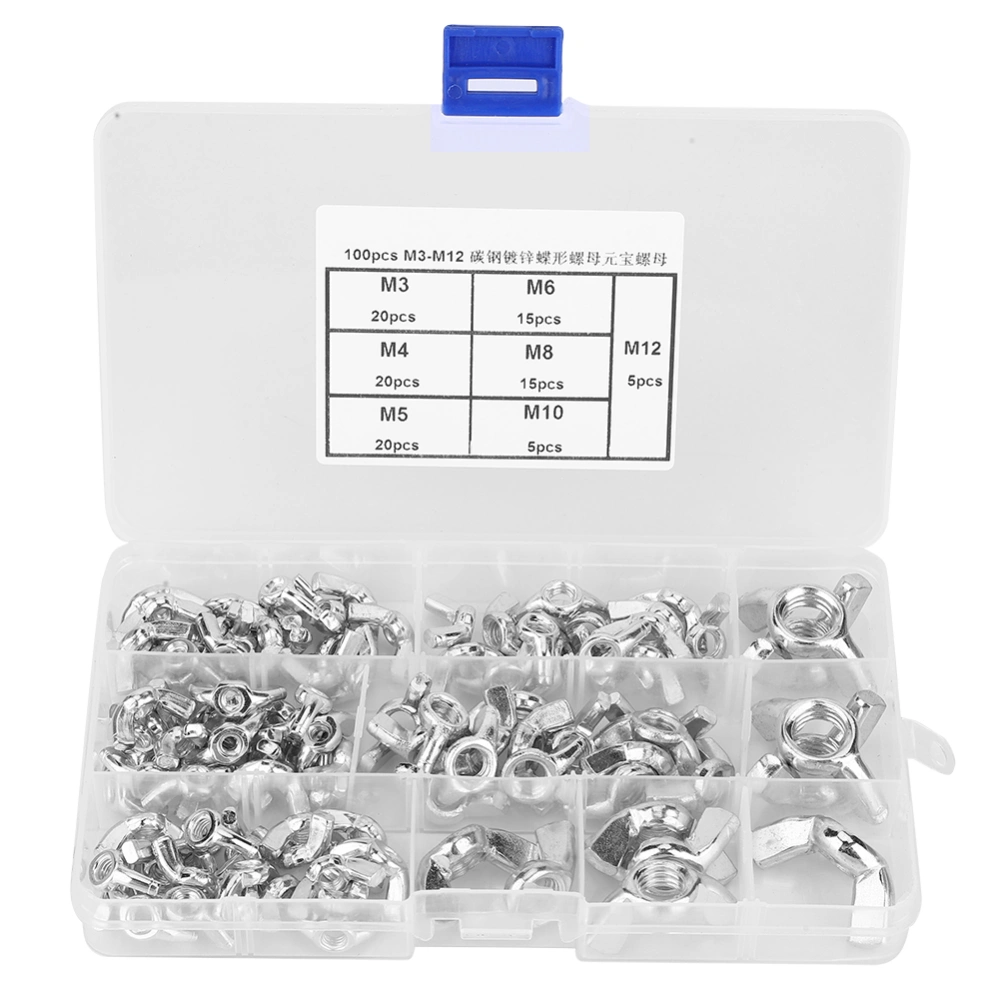 100PCS Wing Nuts Butterfly Nut M3/M4/M5/M6/M8/M10/M12 Carbon Steel Galvanized Fastener Tool