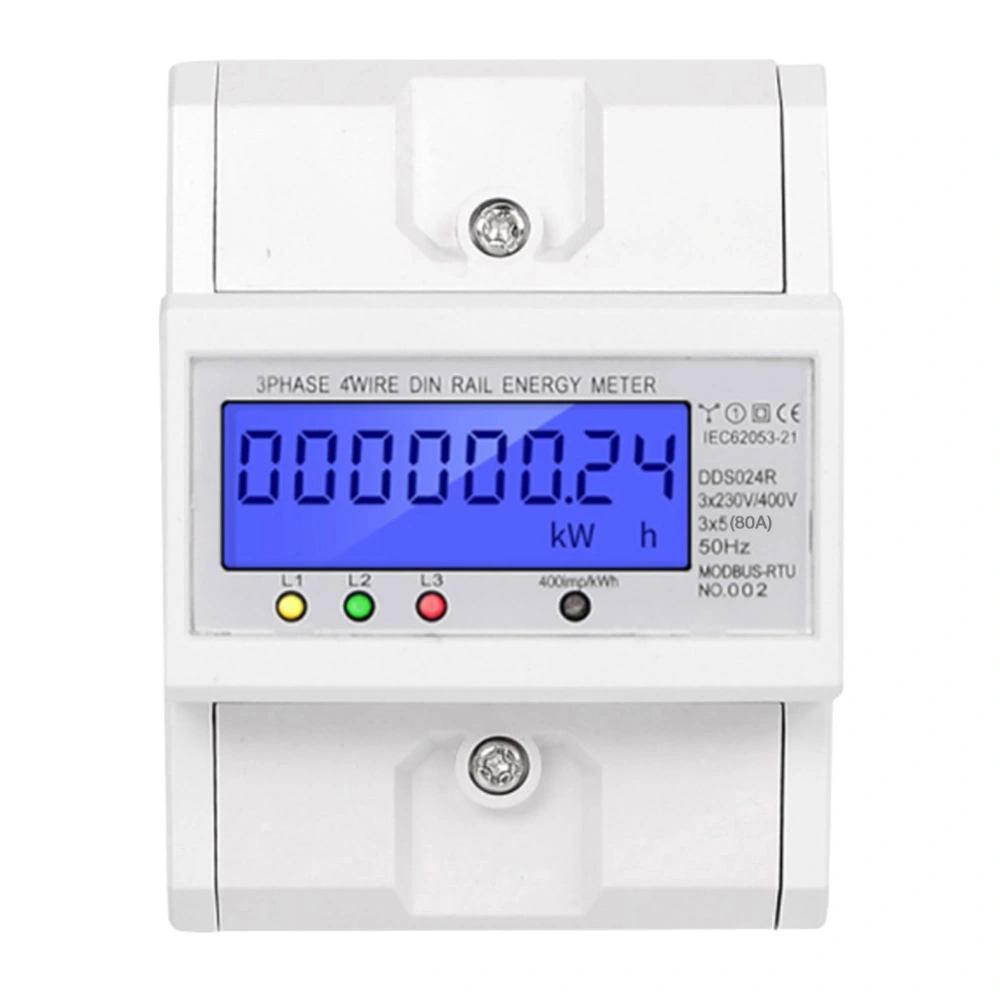 3 Phase 4 Wire DIN Rail Power Consumption Energy Meter Electronic Wattmeter RS485 LCD Backlight