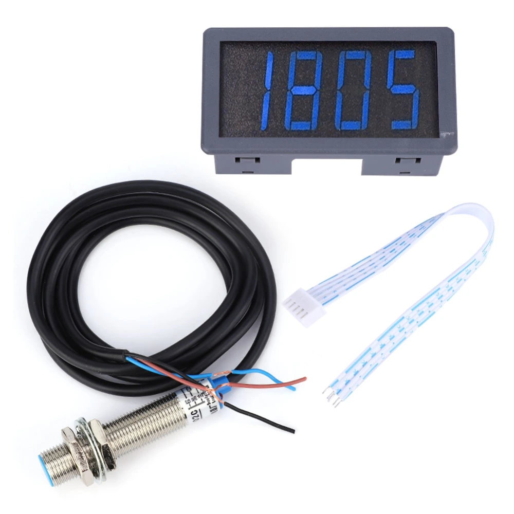 Blue 4 Digit LED Motor Tachometer RPM Speed Gauge Meter NPN Hall Proximity Switch Sensor(Tachometer )