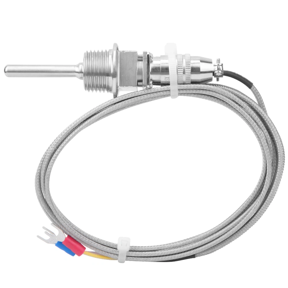 K Type Temperature Sensor RTD Stainless Steel Thermocouple Temperature Probe 1/2 NPT Detachable 3-Pin Connector with 2m / 6.6ft Cable