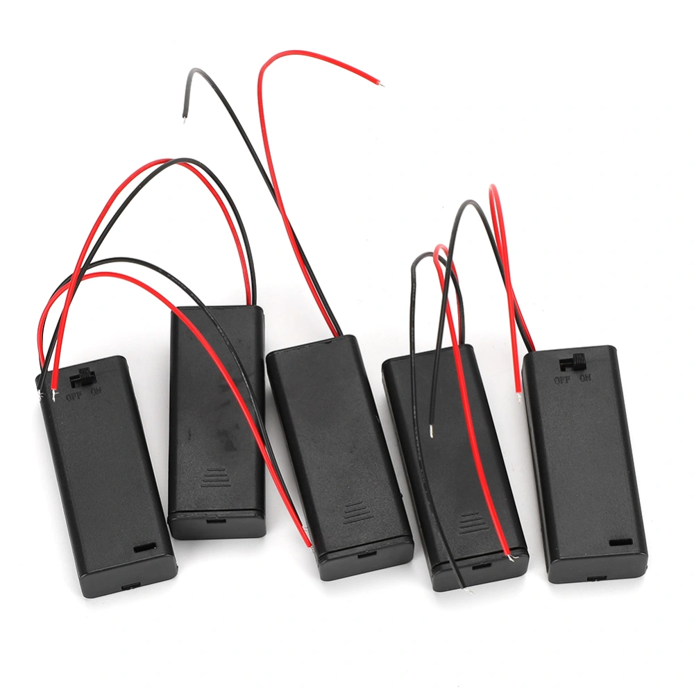 5pcs AAA x 2 Battery Holder Case Box with Cover ON/OFF Switch Wire LeadAAA2