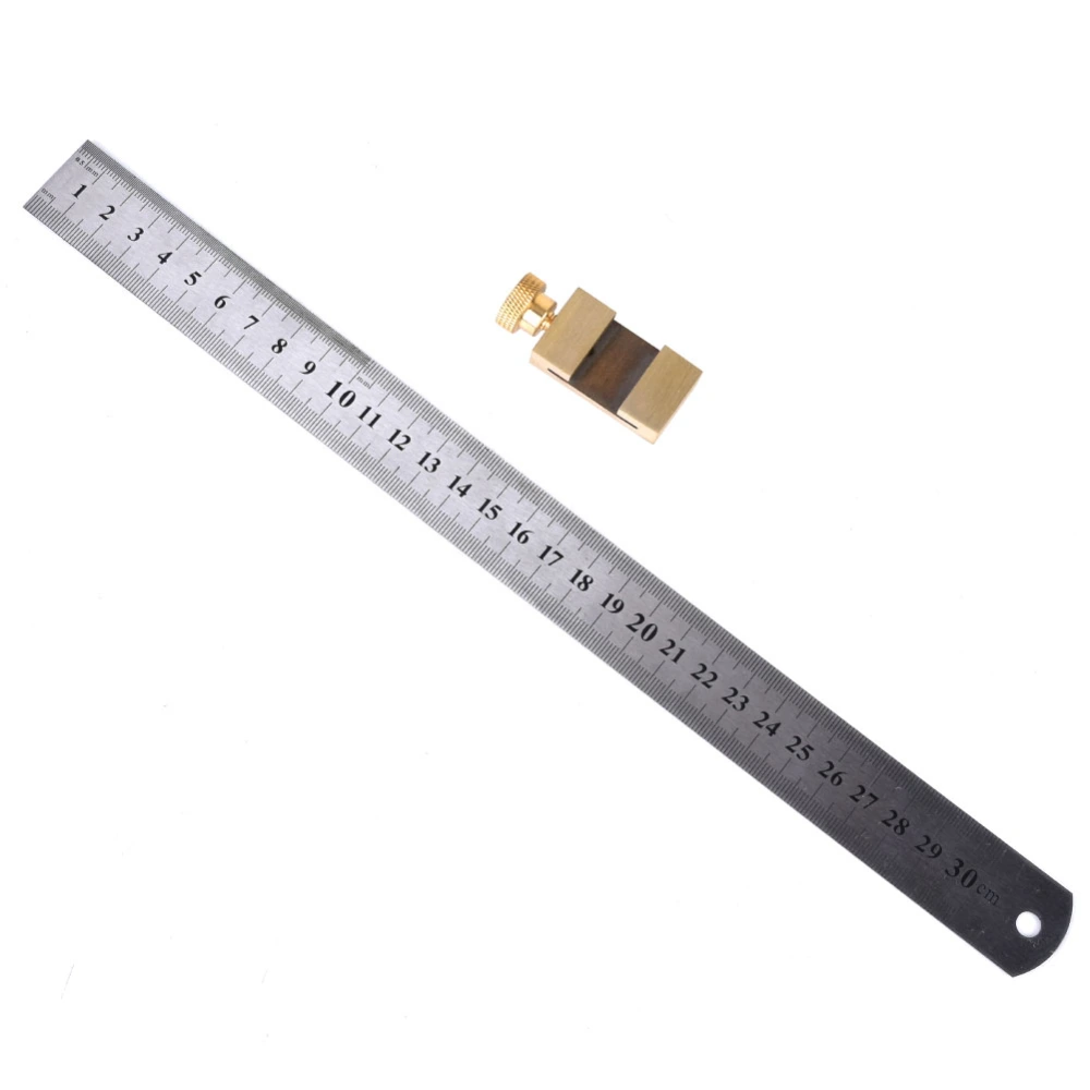 30cm Steel Ruler Woodworking Marking Locator Measuring Tool with Brass Slide Block