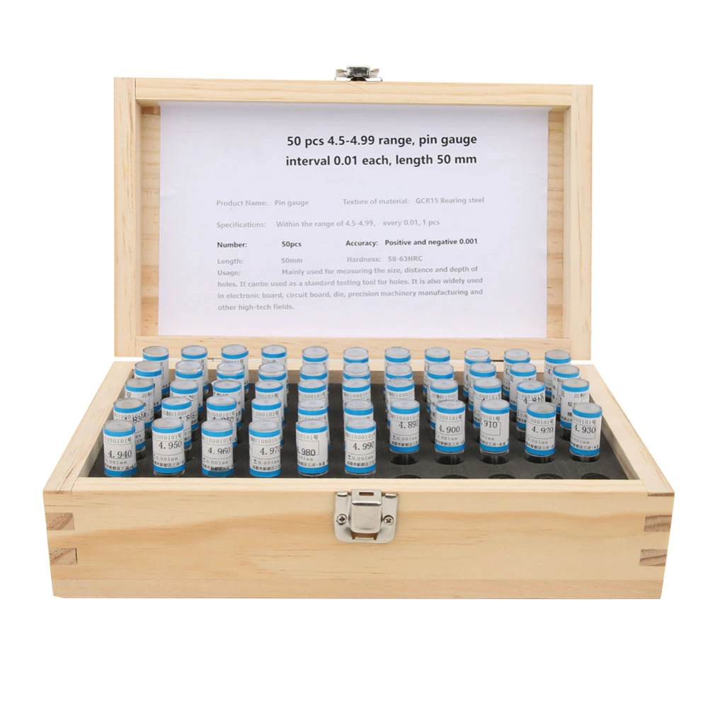 50Pcs Steel Pin Gauge Set Smooth Surface Aperture Measuring Tool 4.5-4.99mm