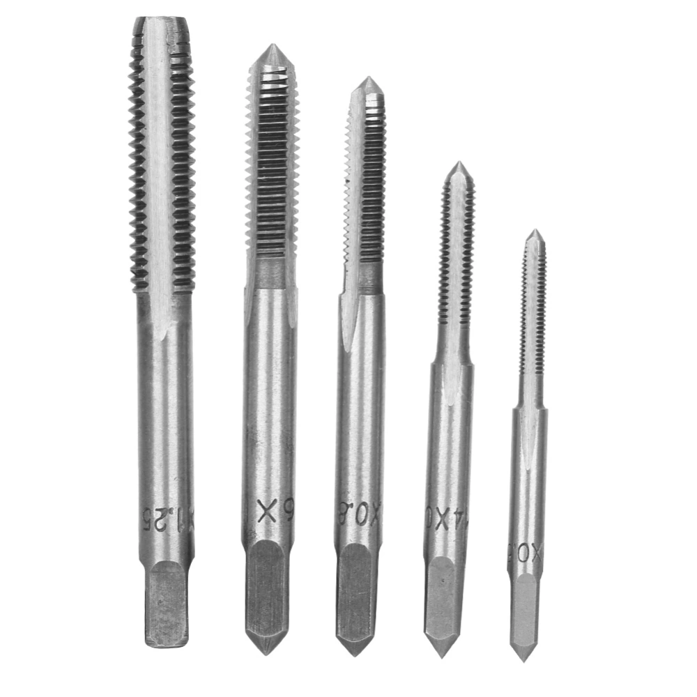 5pcs Manual Screw Thread Tap Tapper Set High Speed Steel Tap Tool M3 M4 M5 M6 M8 (Silver)