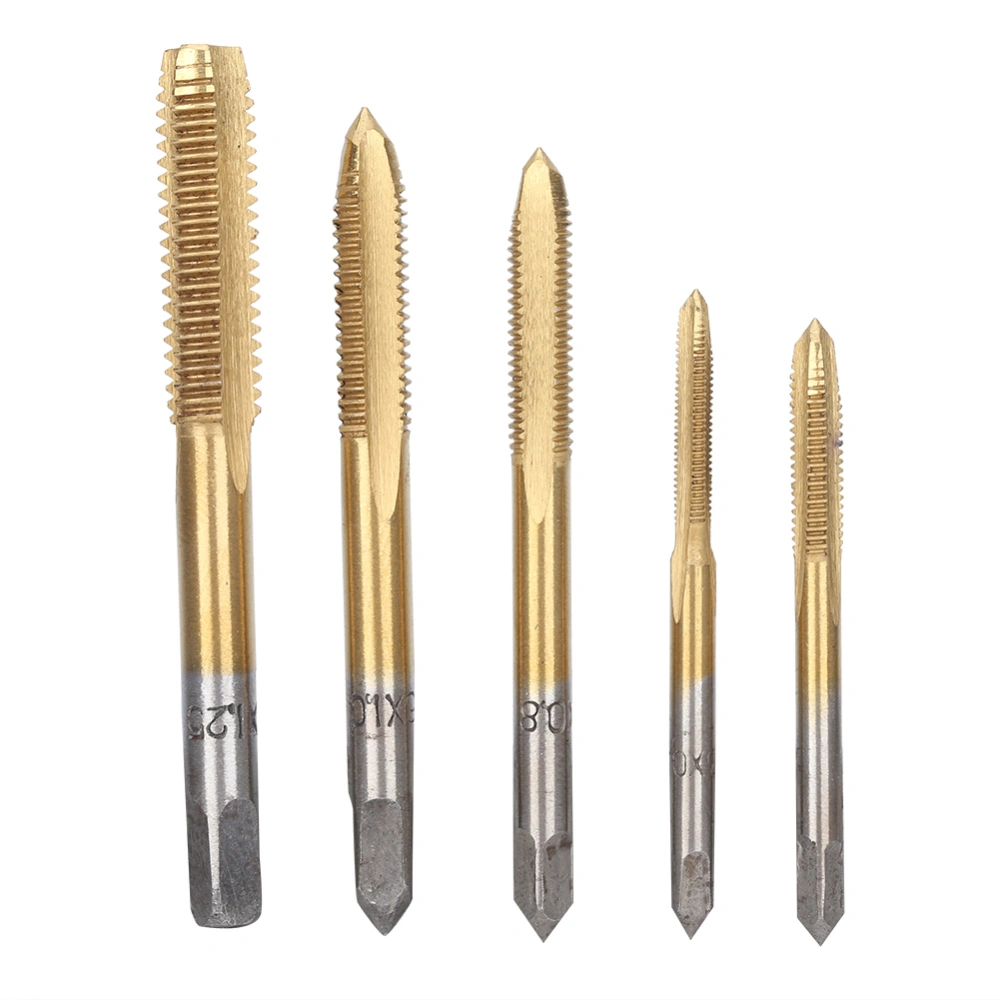 5pcs Manual Screw Thread Tap Tapper Set High Speed Steel Tap Tool M3 M4 M5 M6 M8 (Ti Coated)