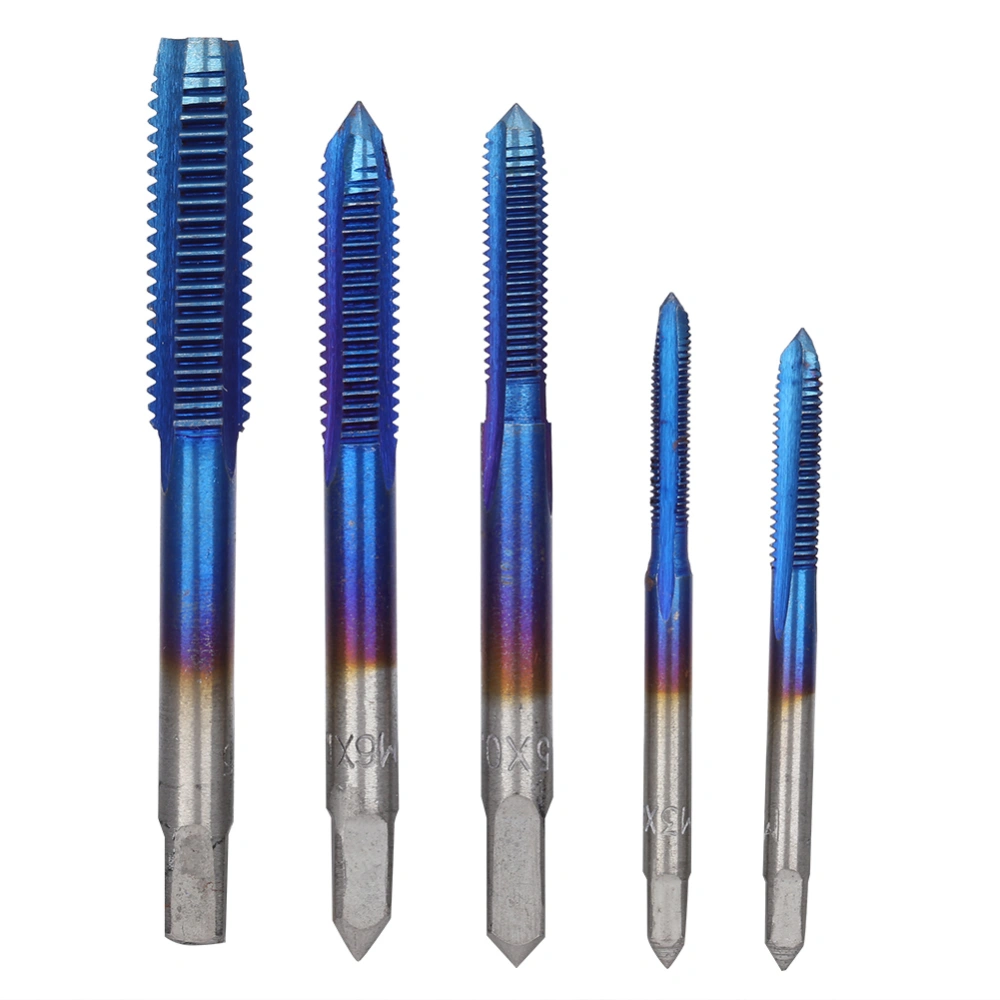 5pcs Manual Screw Thread Tap Tapper Set High Speed Steel Tap Tool M3 M4 M5 M6 M8 (Blue Coated)