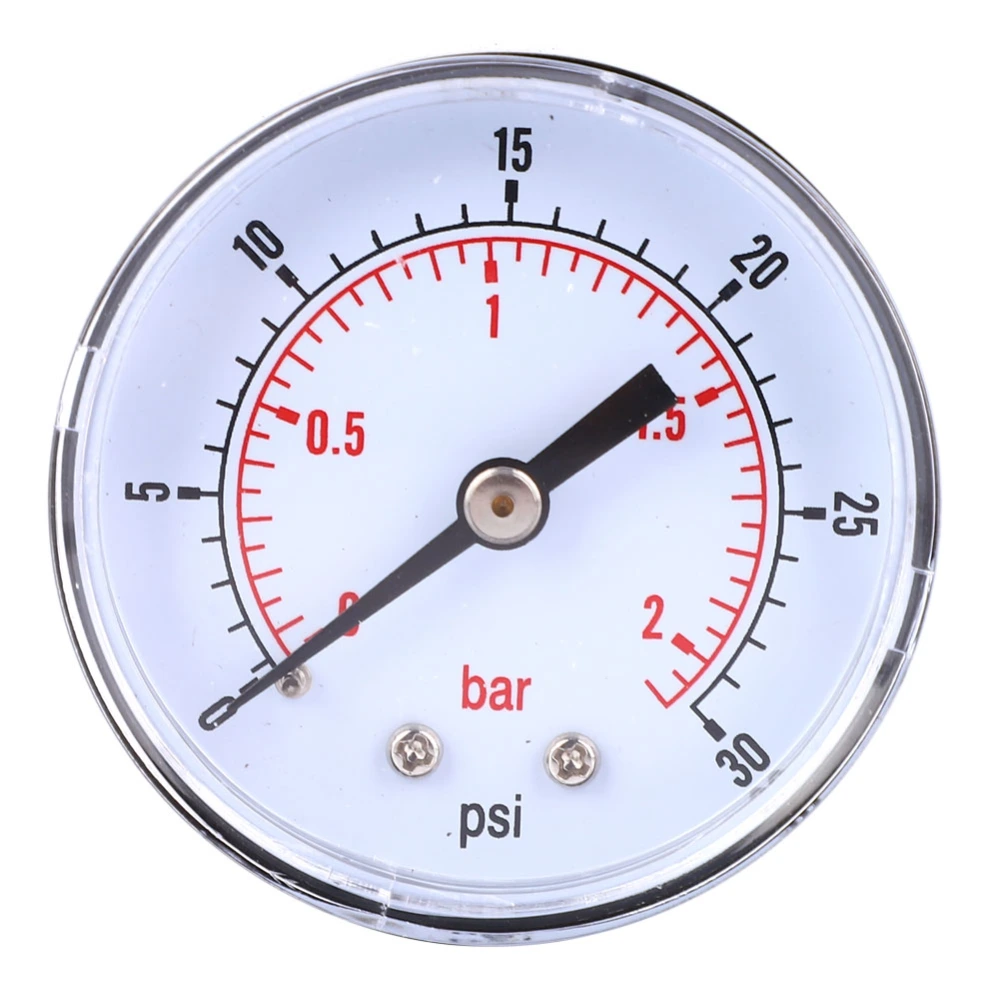 Pressure Gauge 50mm Dial 1/8 BSPT Back Connection for Air Water Oil Gas (0-30PSI 0-2Bar)