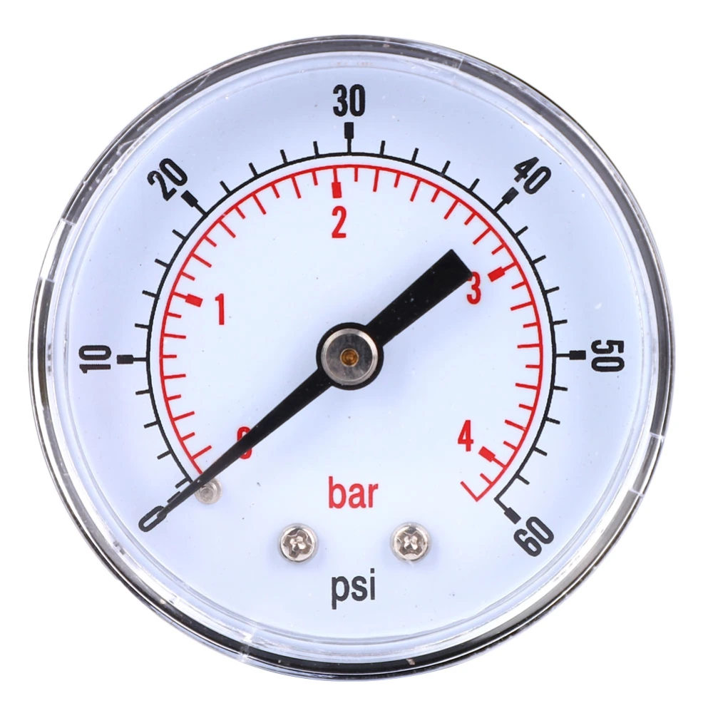 Pressure Gauge 50mm Dial 1/8 BSPT Back Connection for Air Water Oil Gas (0-60PSI 0-4Bar)