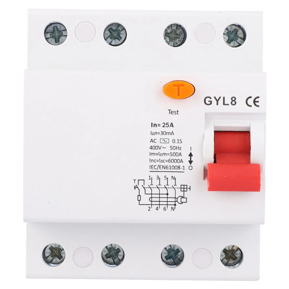 GYL8 4P 400VAC RCCB Residual Current Circuit Breaker Electric Leakage Protection (25A)